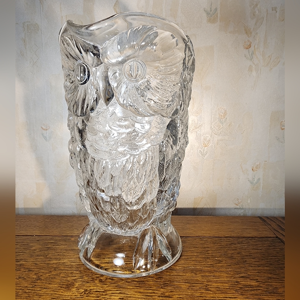 Clear Glass Owl Pitcher